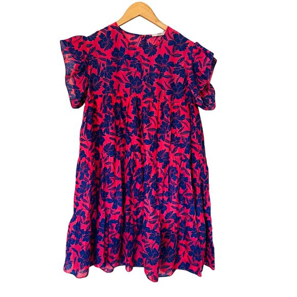 TALULAH Dresses & Skirts - Talulah Floral Ruffle Sleeve Tiered Dress Size L Large Pink Blue